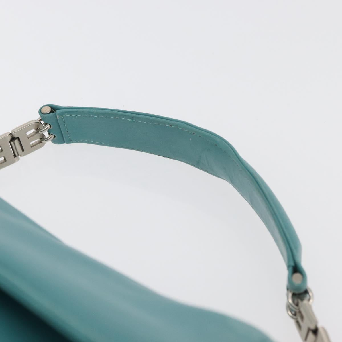 BALLY Hand Bag Leather Turquoise Blue Silver Auth BA12211A