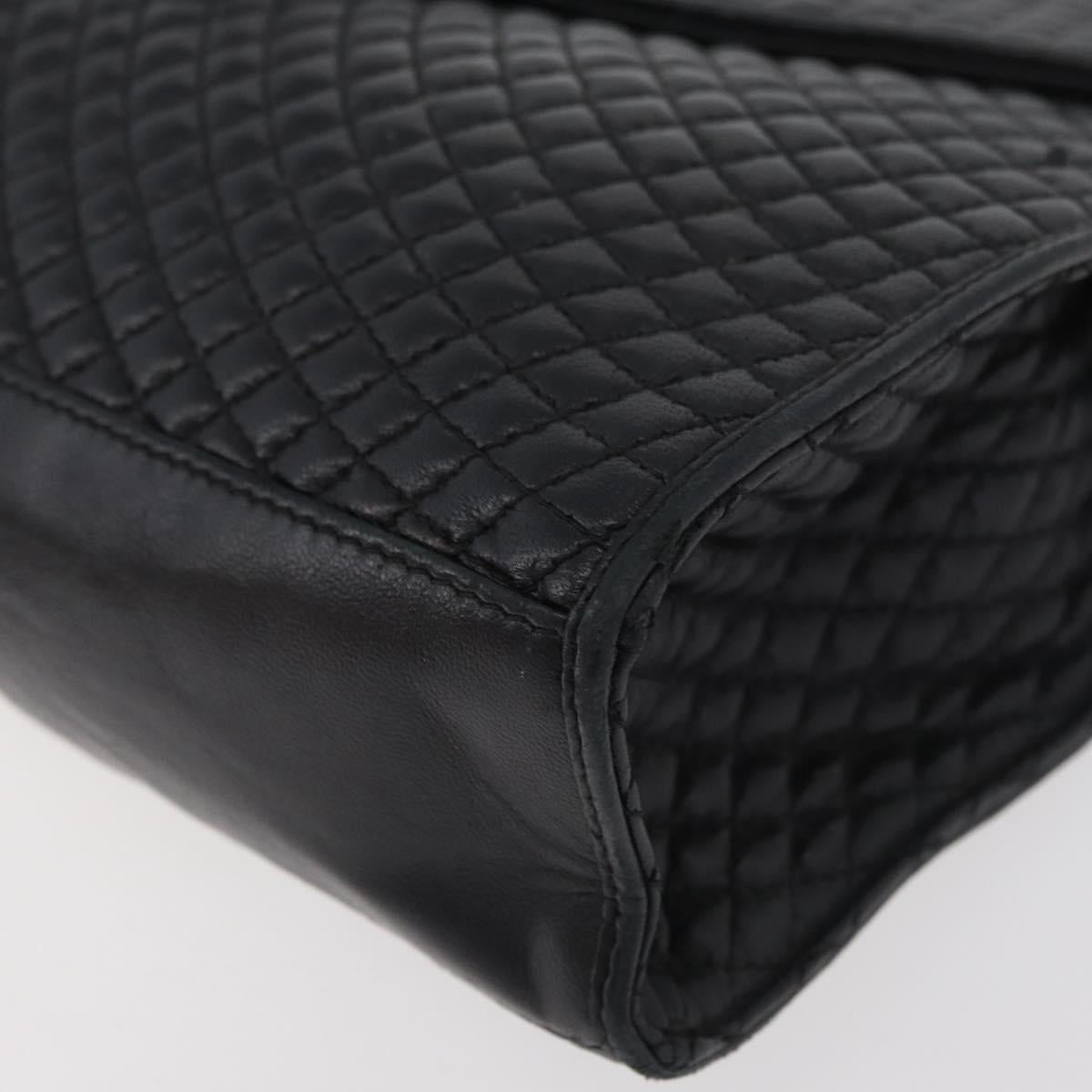 BALLY Quilted Hand Bag Leather Black Gold Auth BA12212A