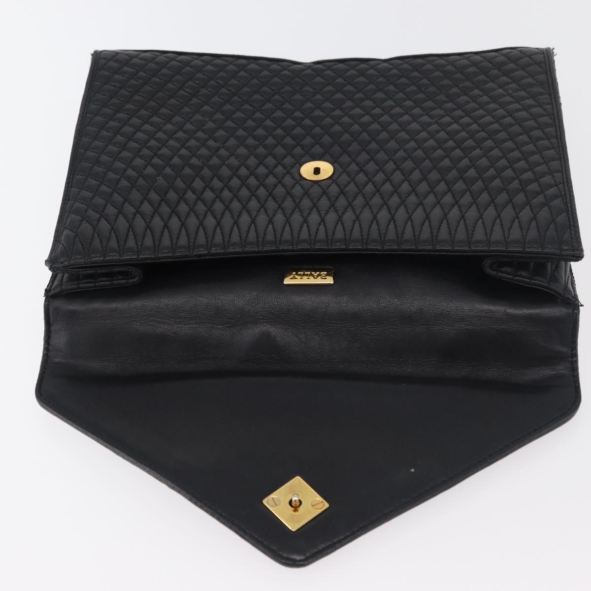 BALLY Quilted Hand Bag Leather Black Gold Auth BA12212A