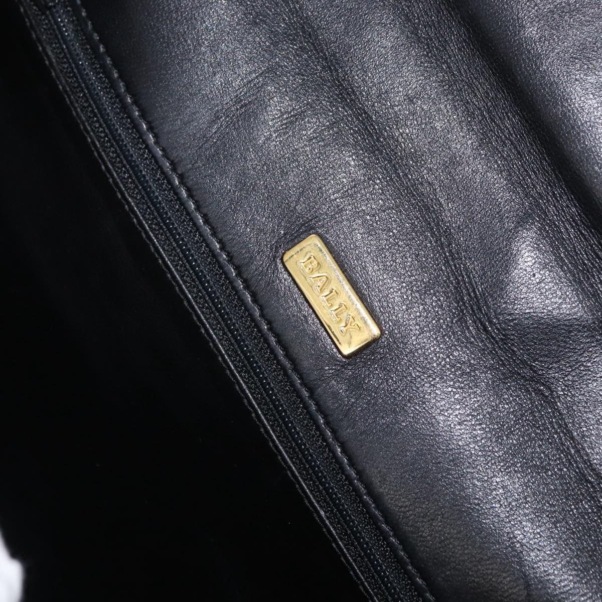 BALLY Quilted Hand Bag Leather Black Gold Auth BA12212A