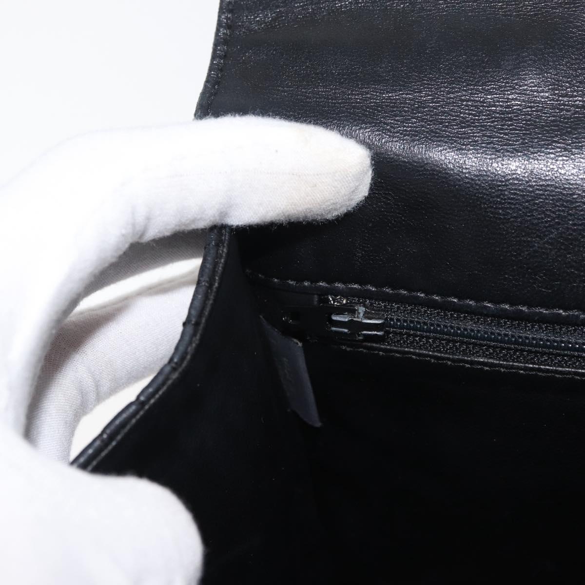 BALLY Quilted Hand Bag Leather Black Gold Auth BA12212A