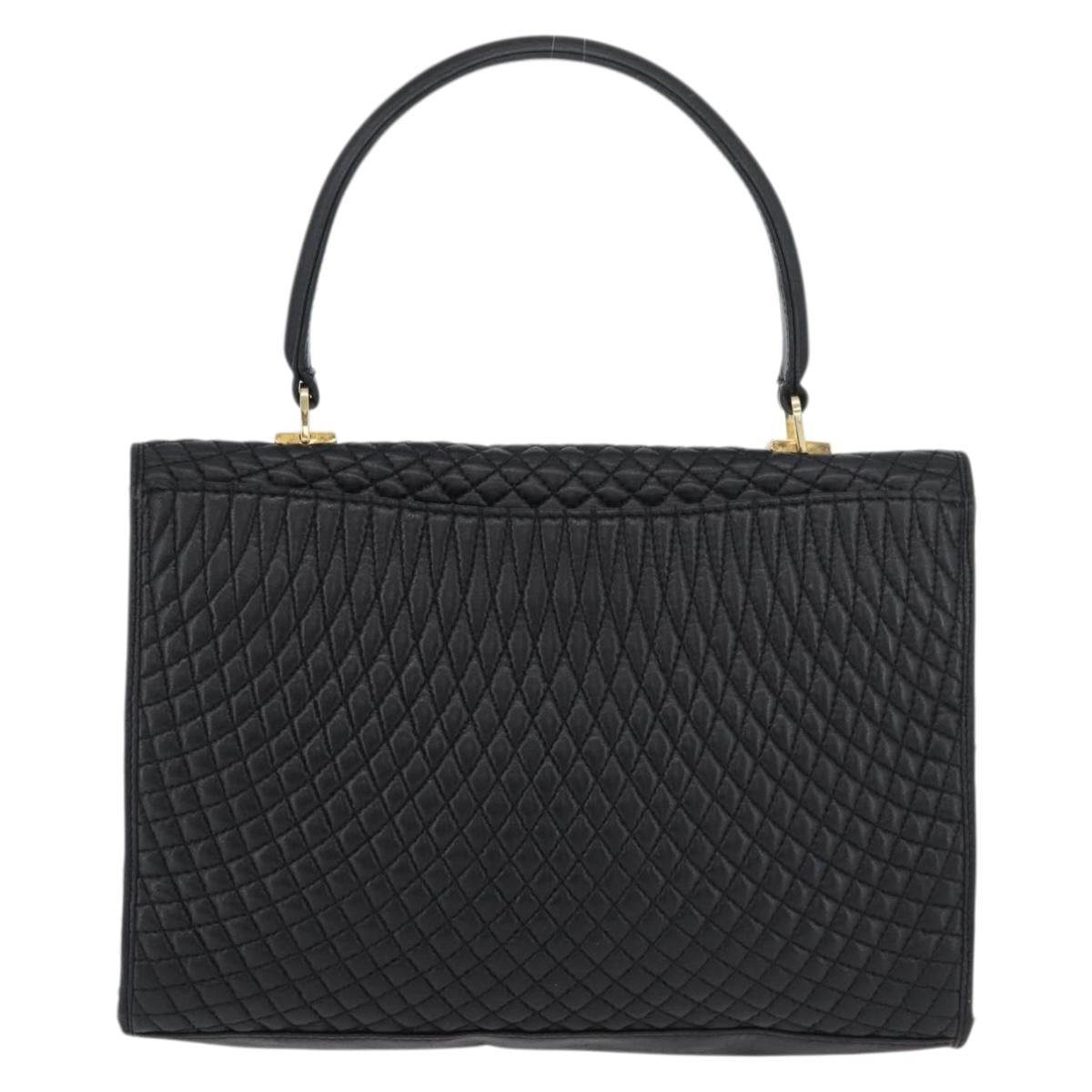 BALLY Quilted Hand Bag Leather Black Gold Auth BA12212A