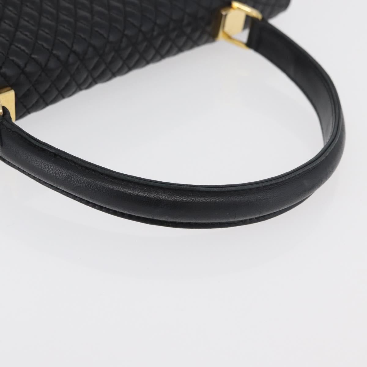 BALLY Quilted Hand Bag Leather Black Gold Auth BA12212A
