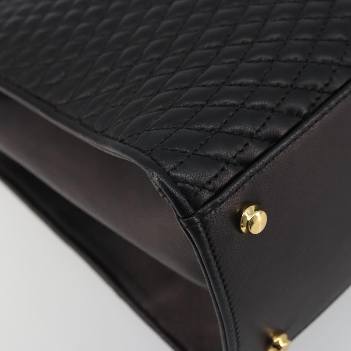 BALLY Quilted Hand Bag Leather 2way Black Gold Auth BA12213A