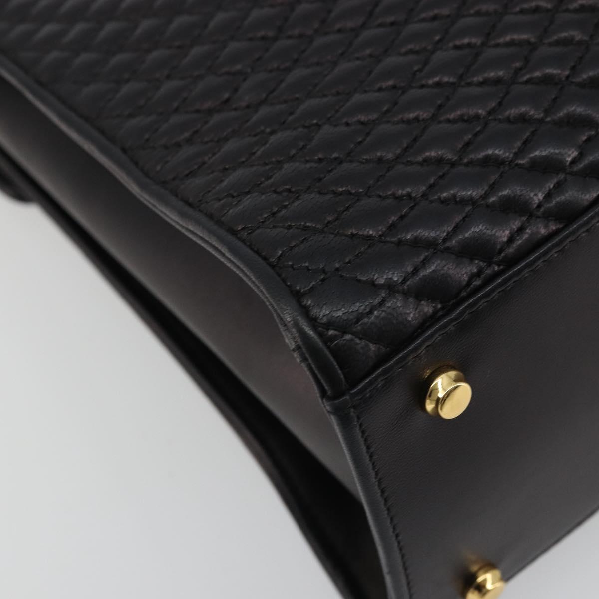 BALLY Quilted Hand Bag Leather 2way Black Gold Auth BA12213A