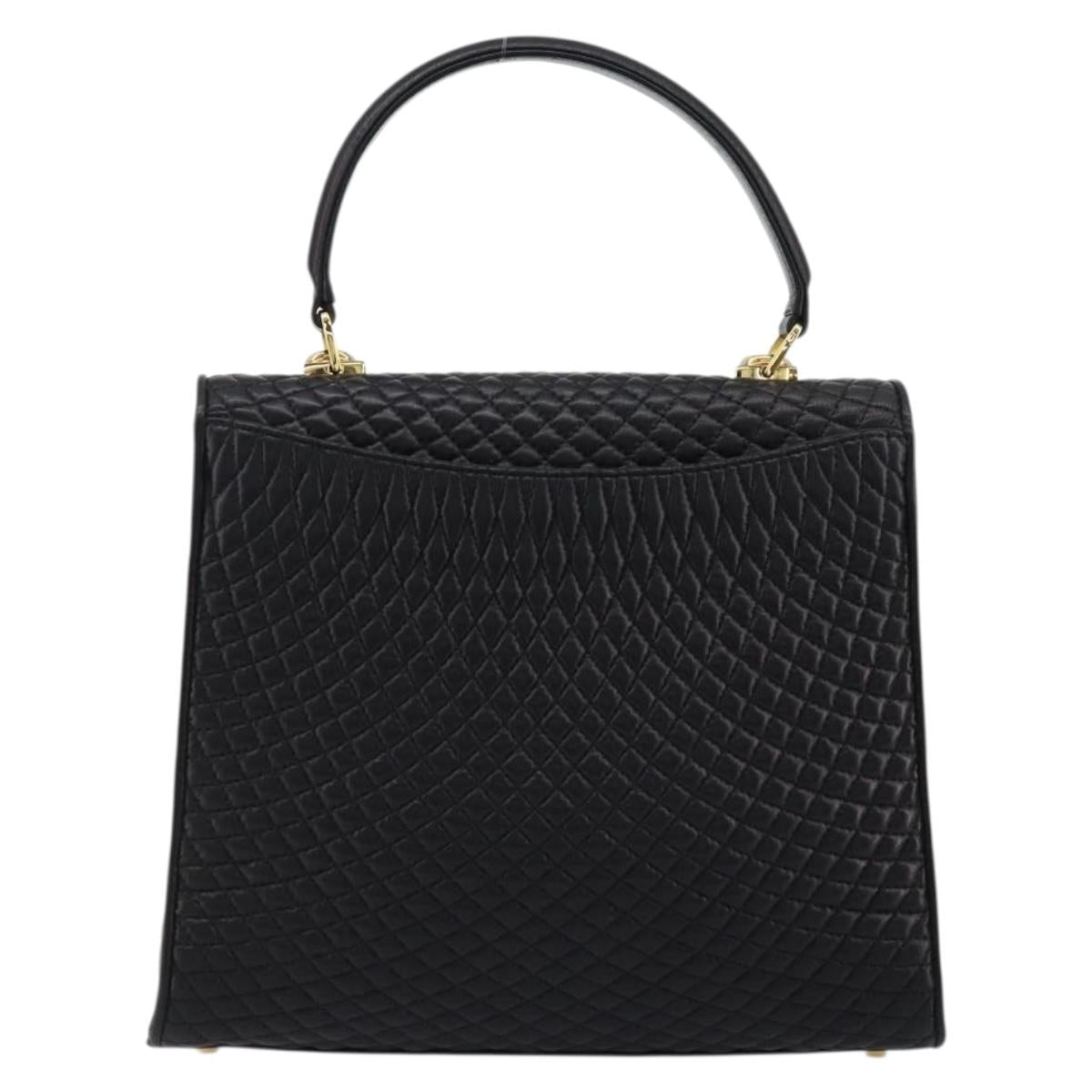BALLY Quilted Hand Bag Leather 2way Black Gold Auth BA12213A