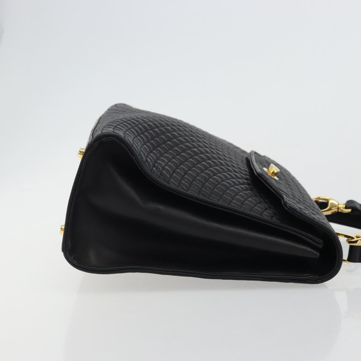 BALLY Quilted Hand Bag Leather 2way Black Gold Auth BA12213A