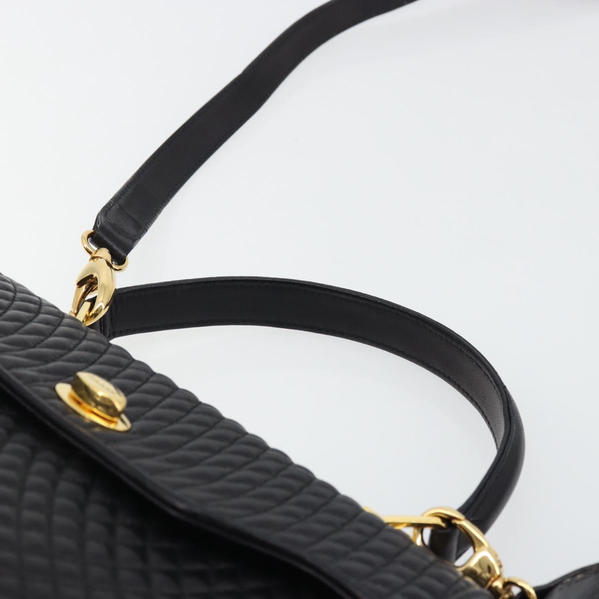BALLY Quilted Hand Bag Leather 2way Black Gold Auth BA12213A