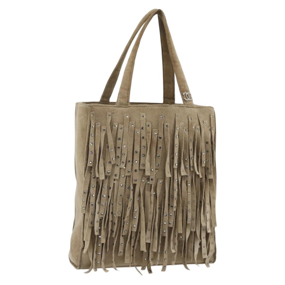 CHANEL Hand Bag Suede Beige Silver CC Auth BA12233