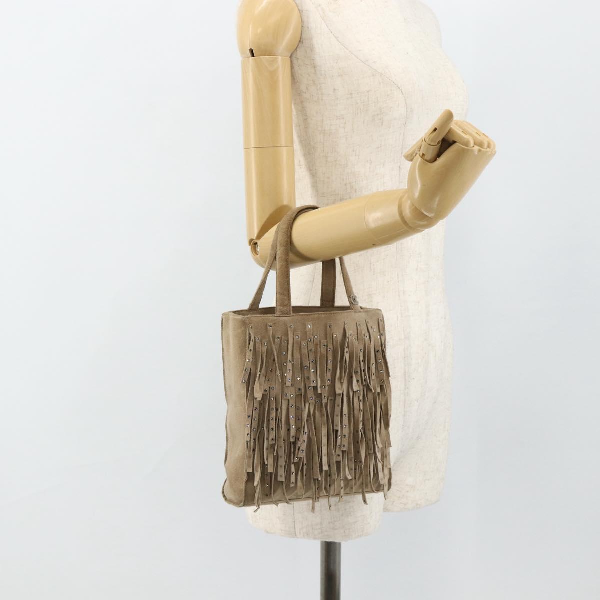 CHANEL Hand Bag Suede Beige Silver CC Auth BA12233