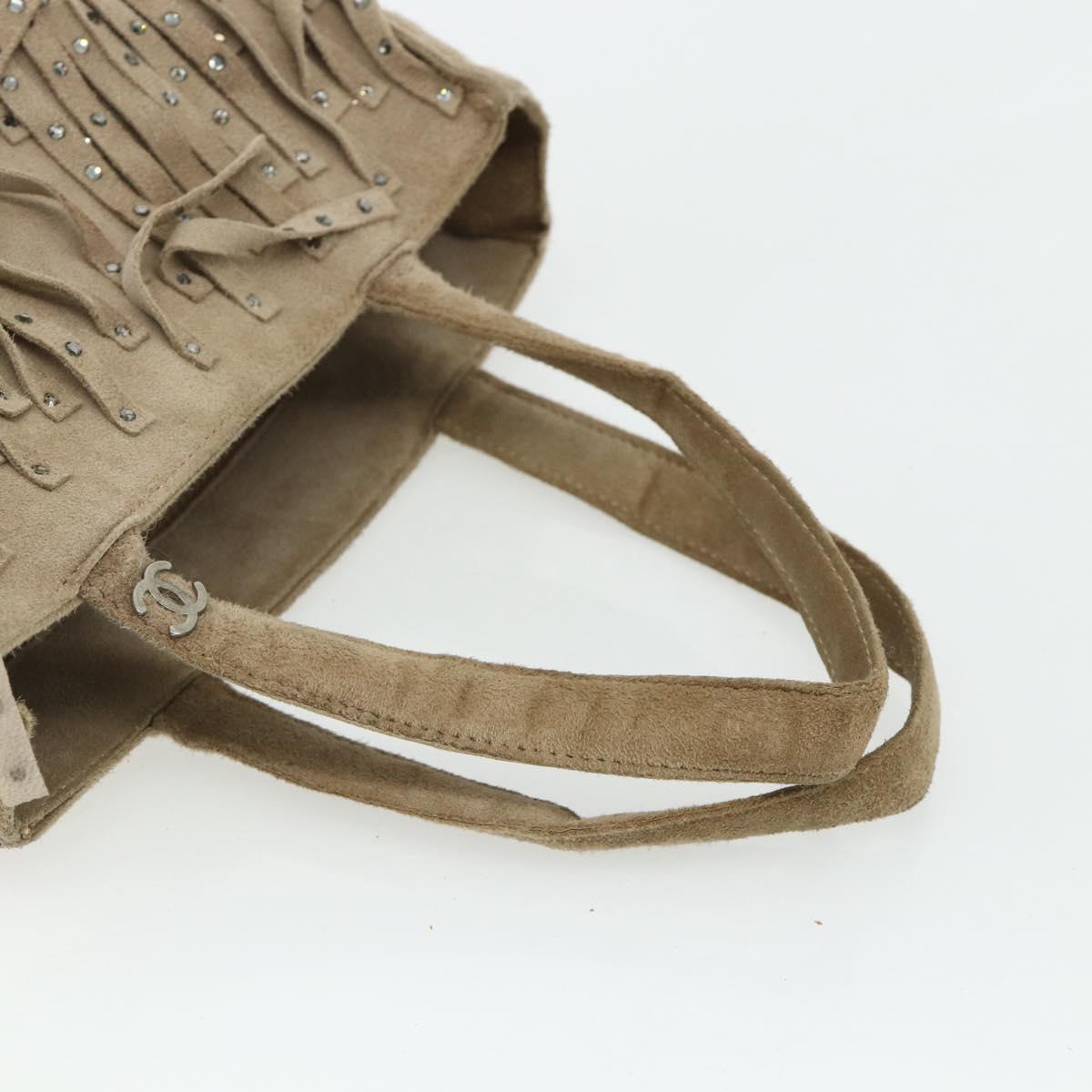 CHANEL Hand Bag Suede Beige Silver CC Auth BA12233