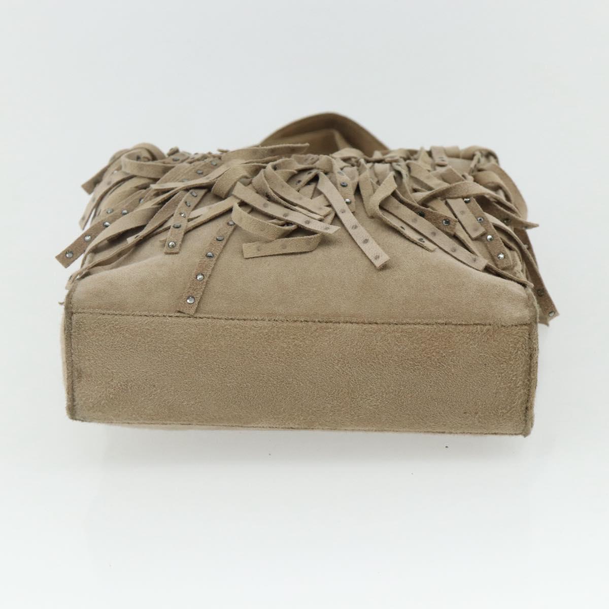 CHANEL Hand Bag Suede Beige Silver CC Auth BA12233
