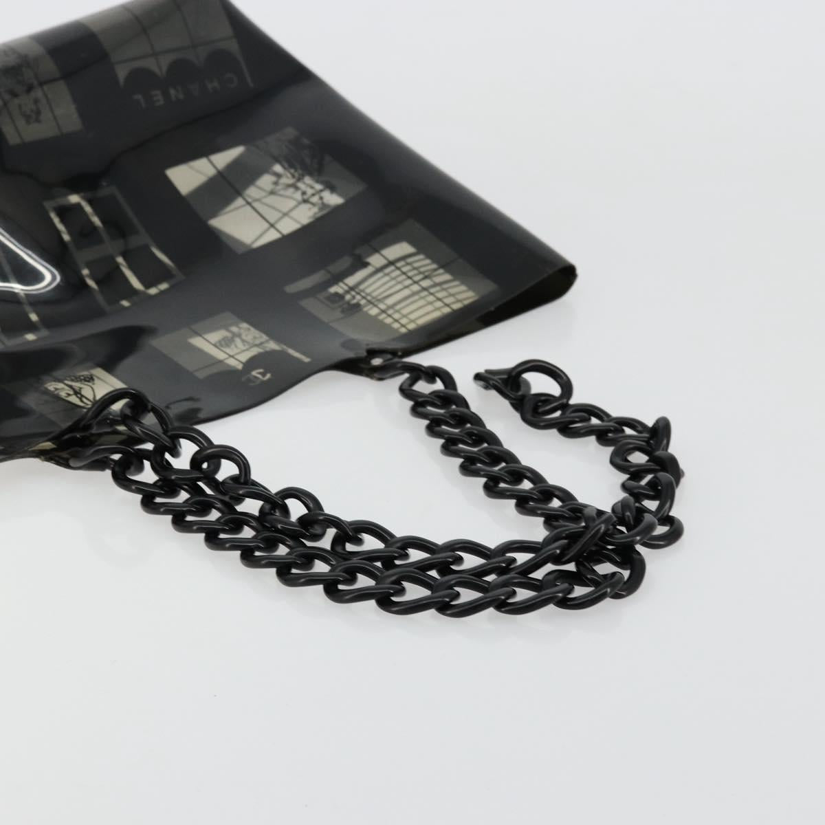 CHANEL Windows Line Chain Shoulder Tote Bag Vinyl Black Silver CC Auth BA12235