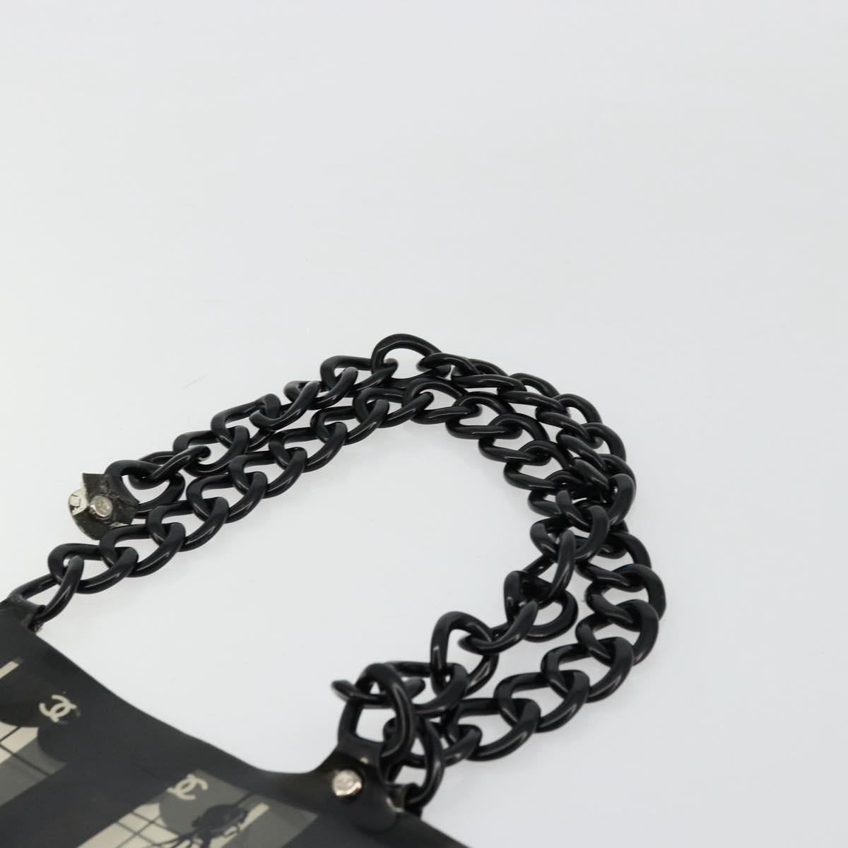 CHANEL Windows Line Chain Shoulder Tote Bag Vinyl Black Silver CC Auth BA12235