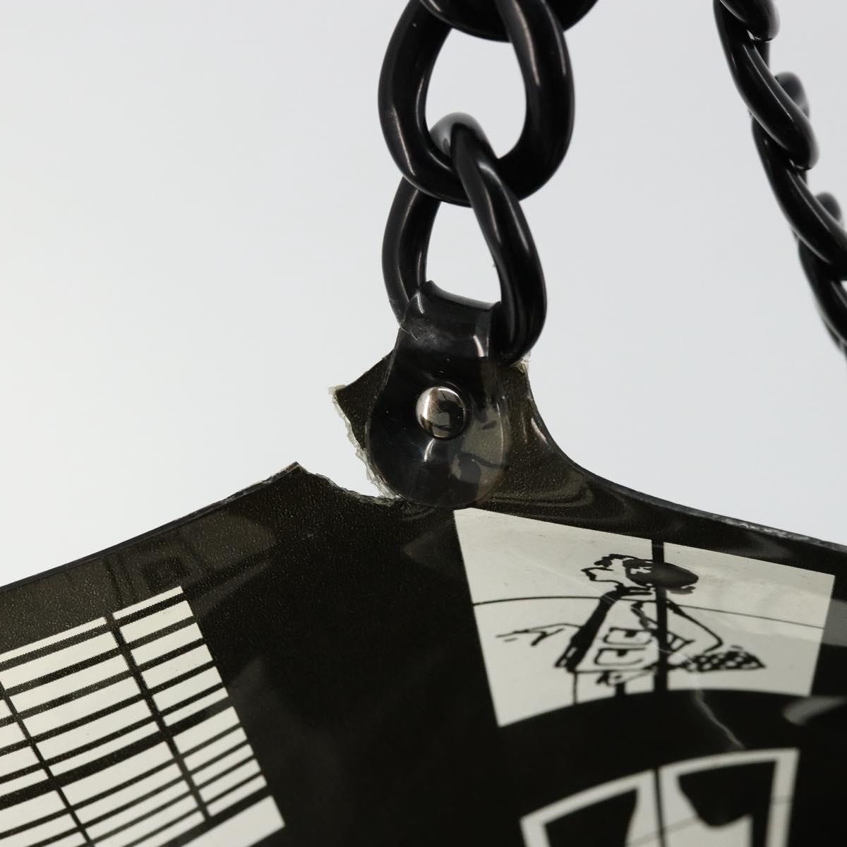 CHANEL Windows Line Chain Shoulder Tote Bag Vinyl Black Silver CC Auth BA12235