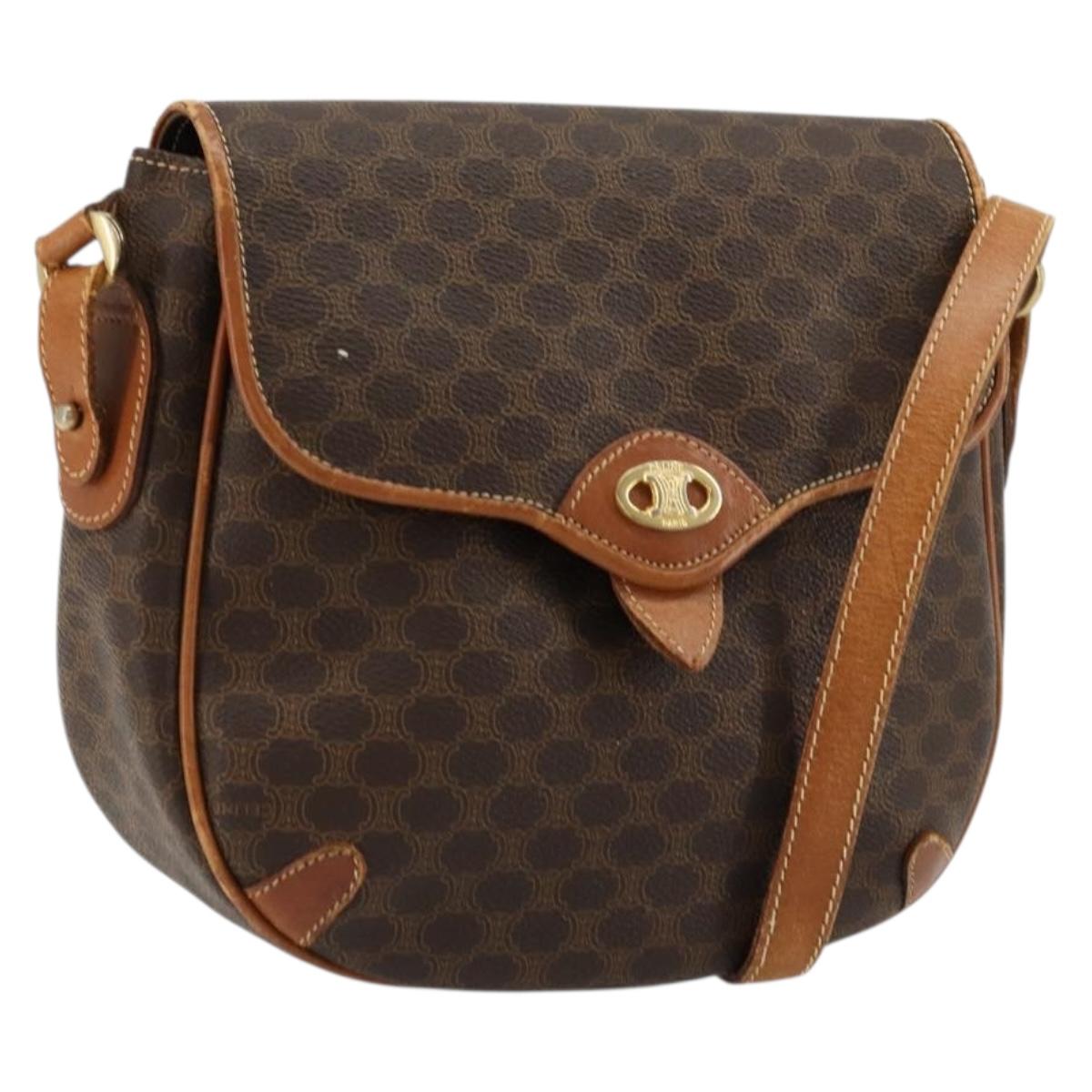 CELINE Macadam Canvas Shoulder Bag PVC Leather Brown Gold Auth BA12236