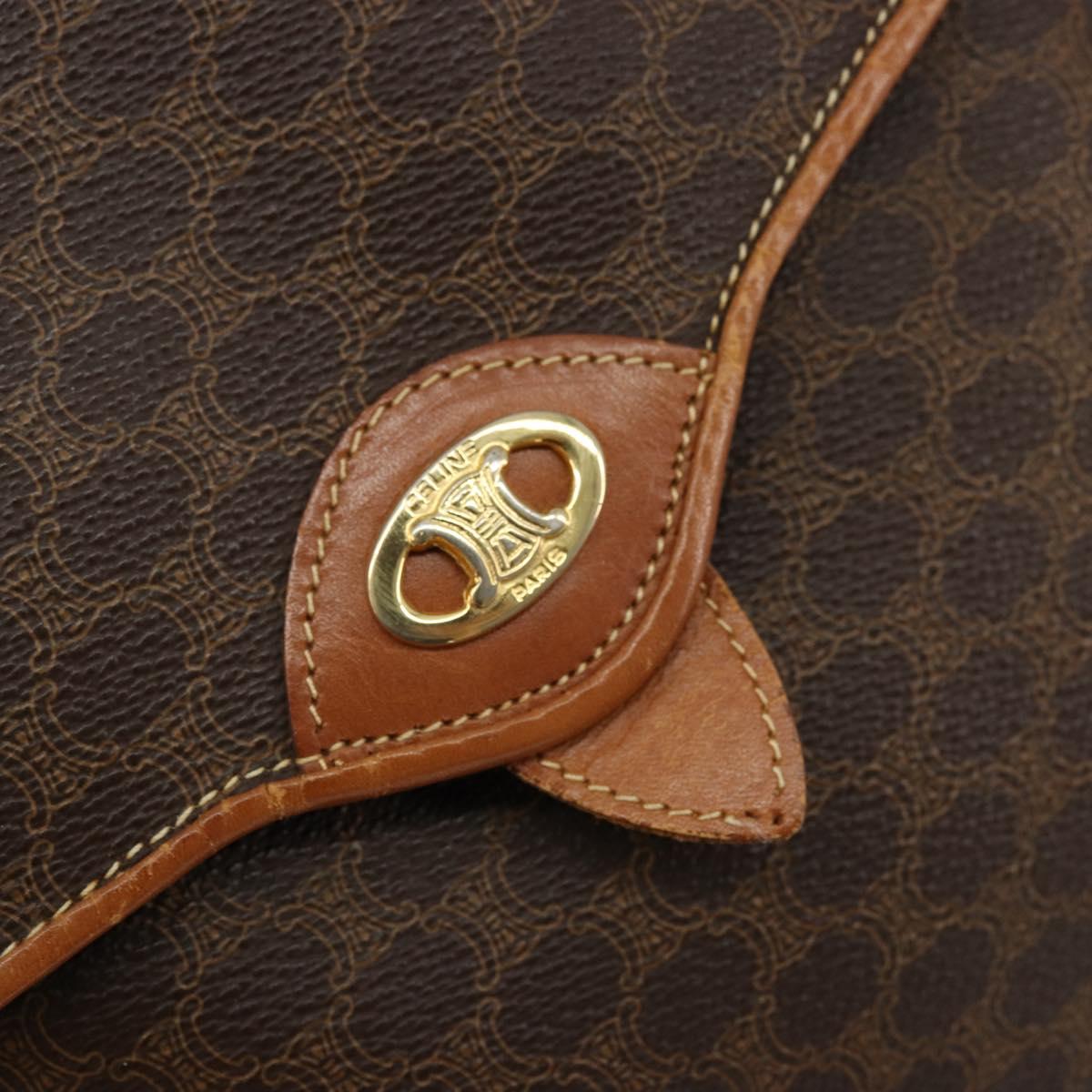 CELINE Macadam Canvas Shoulder Bag PVC Leather Brown Gold Auth BA12236
