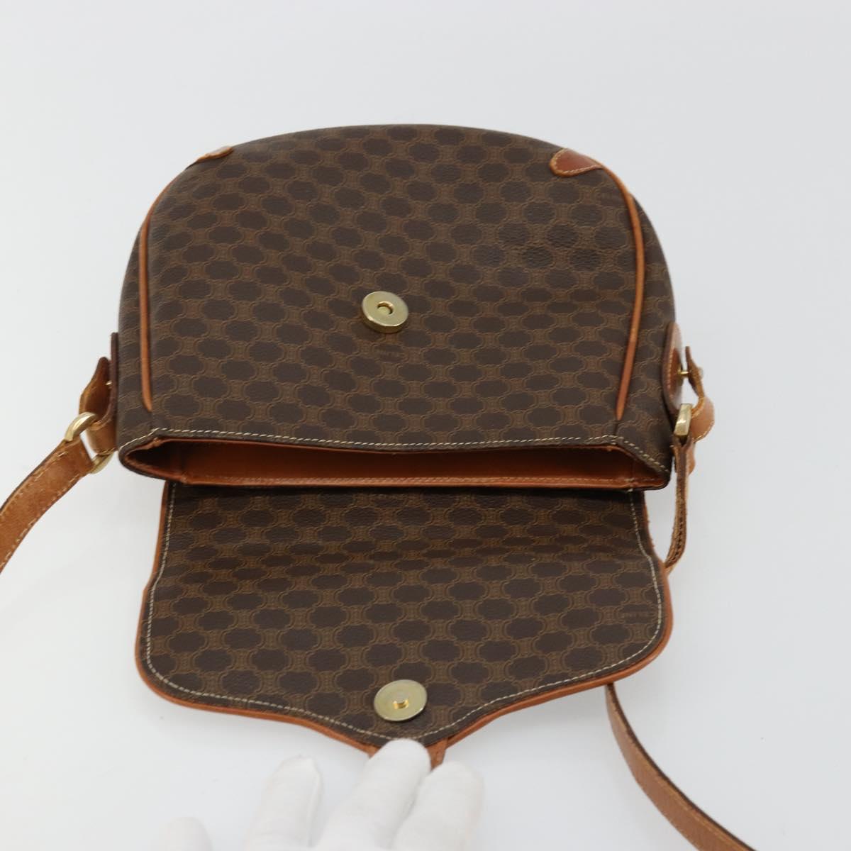 CELINE Macadam Canvas Shoulder Bag PVC Leather Brown Gold Auth BA12236