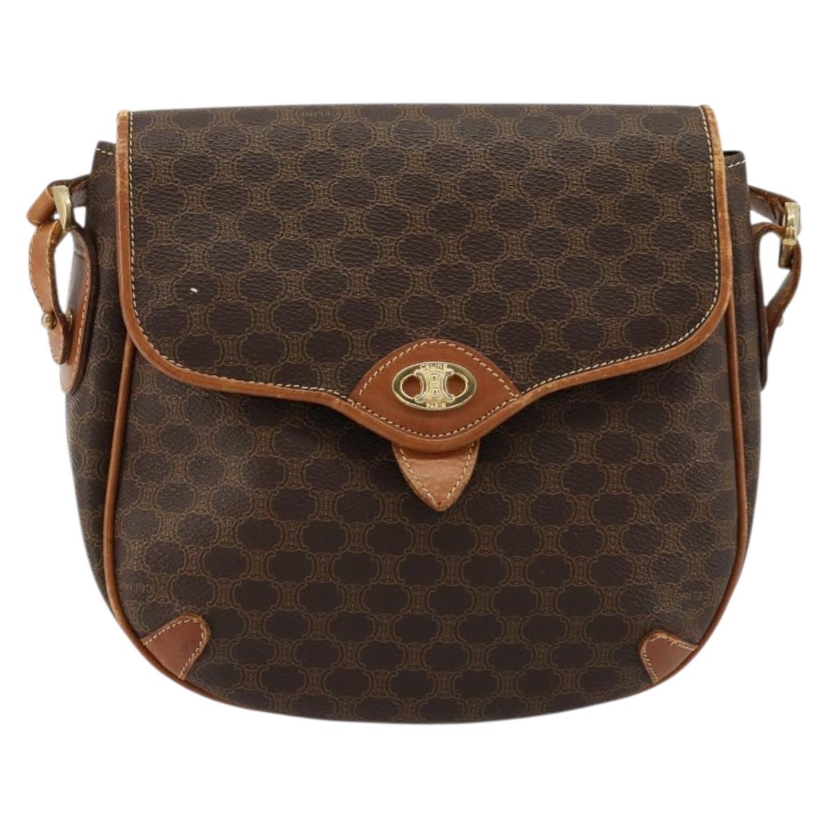 CELINE Macadam Canvas Shoulder Bag PVC Leather Brown Gold Auth BA12236
