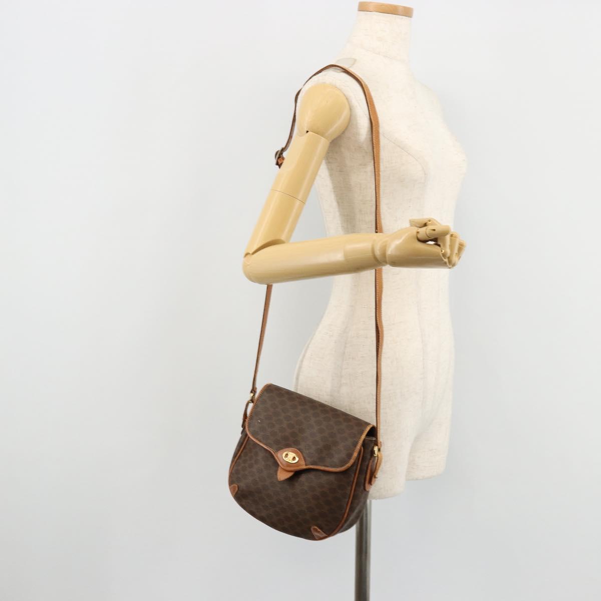 CELINE Macadam Canvas Shoulder Bag PVC Leather Brown Gold Auth BA12236