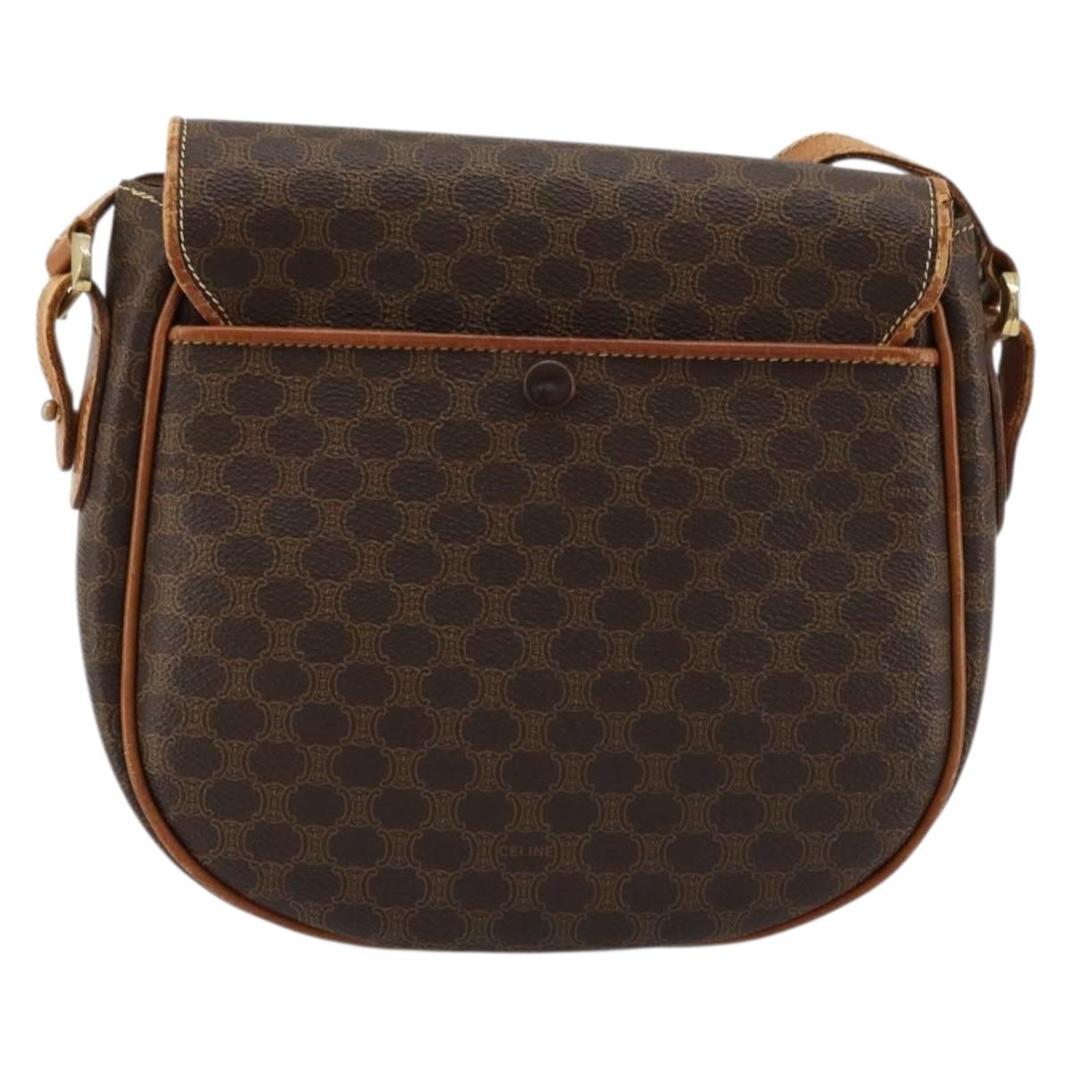 CELINE Macadam Canvas Shoulder Bag PVC Leather Brown Gold Auth BA12236