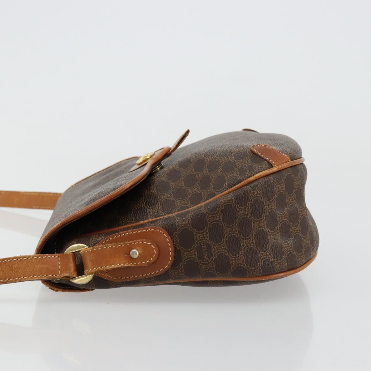 CELINE Macadam Canvas Shoulder Bag PVC Leather Brown Gold Auth BA12236