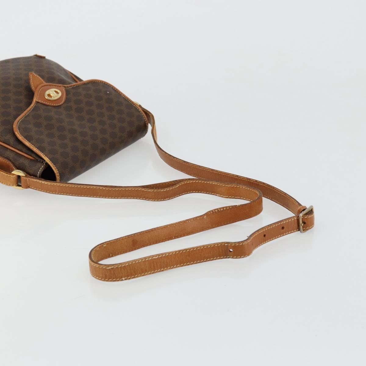 CELINE Macadam Canvas Shoulder Bag PVC Leather Brown Gold Auth BA12236