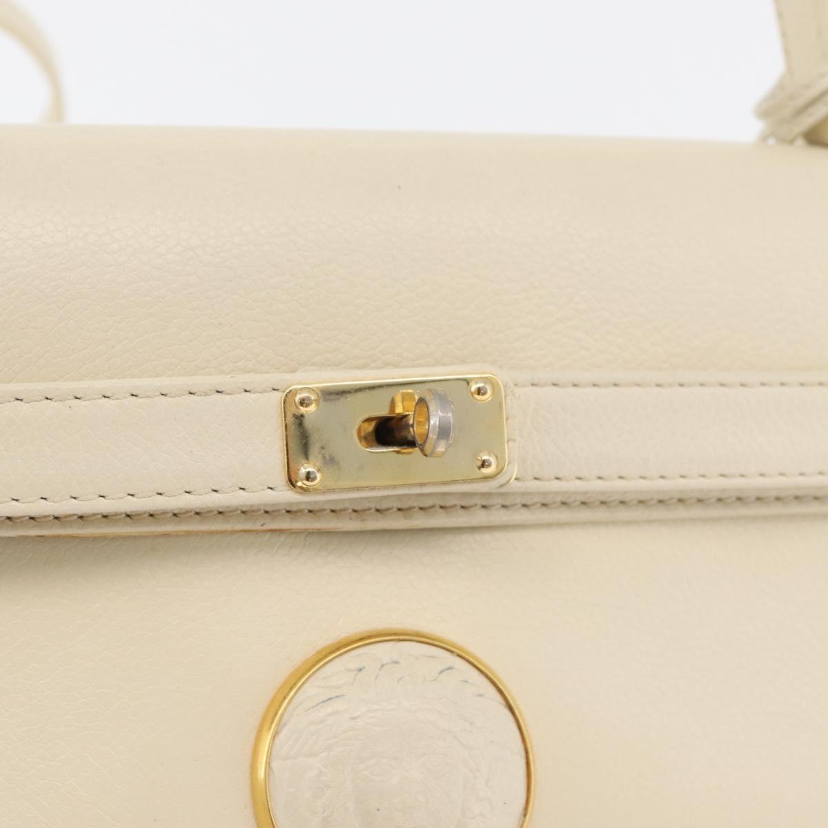 Gianni Versace Hand Bag Leather 2way White Gold Auth BA12237A
