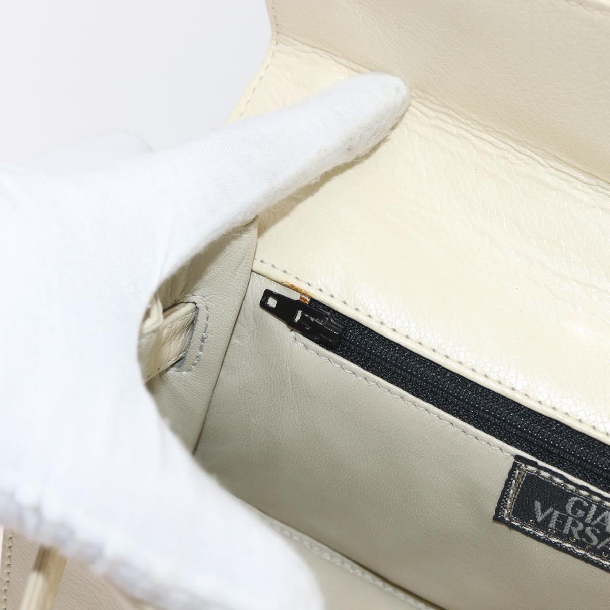 Gianni Versace Hand Bag Leather 2way White Gold Auth BA12237A