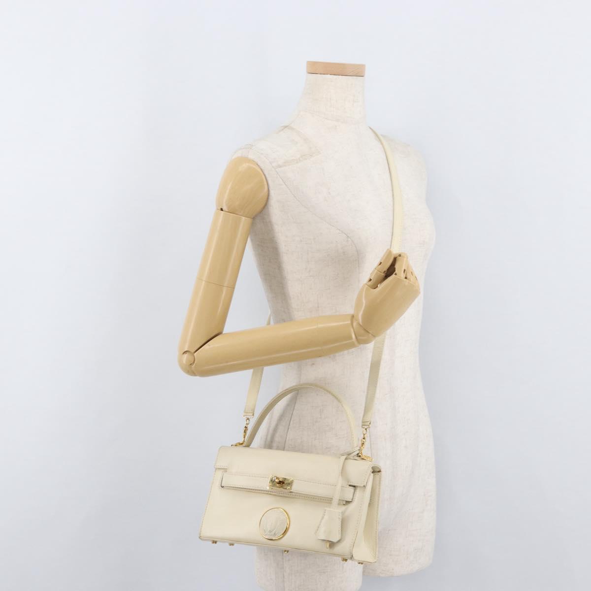 Gianni Versace Hand Bag Leather 2way White Gold Auth BA12237A