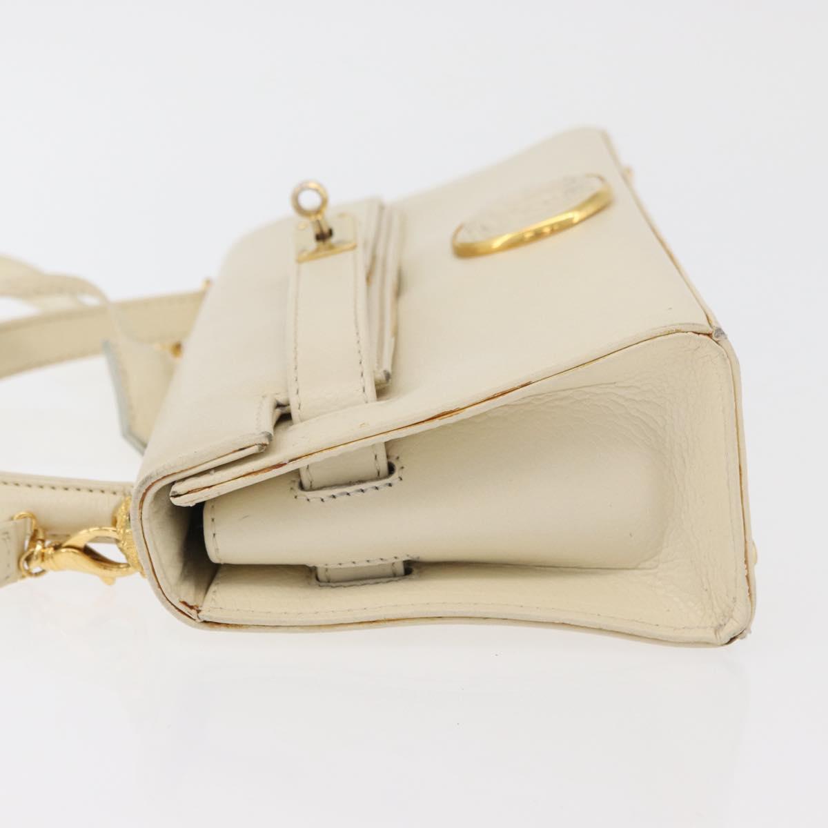 Gianni Versace Hand Bag Leather 2way White Gold Auth BA12237A