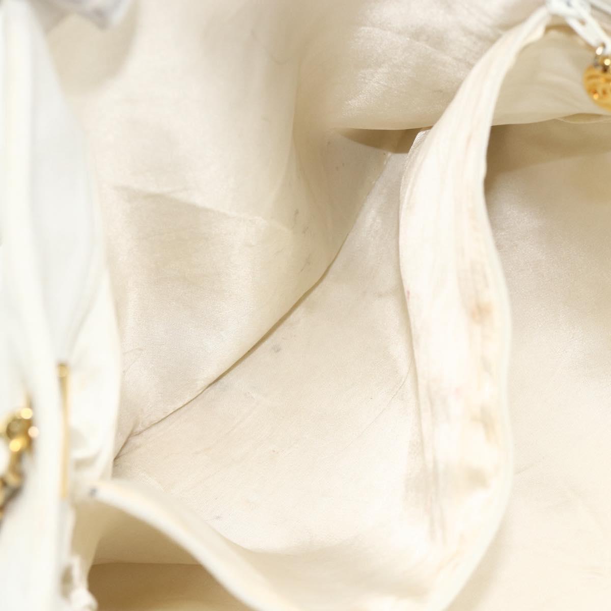 CHANEL Chain Shoulder Tote Bag Caviar Skin White Gold CC Auth BA12243
