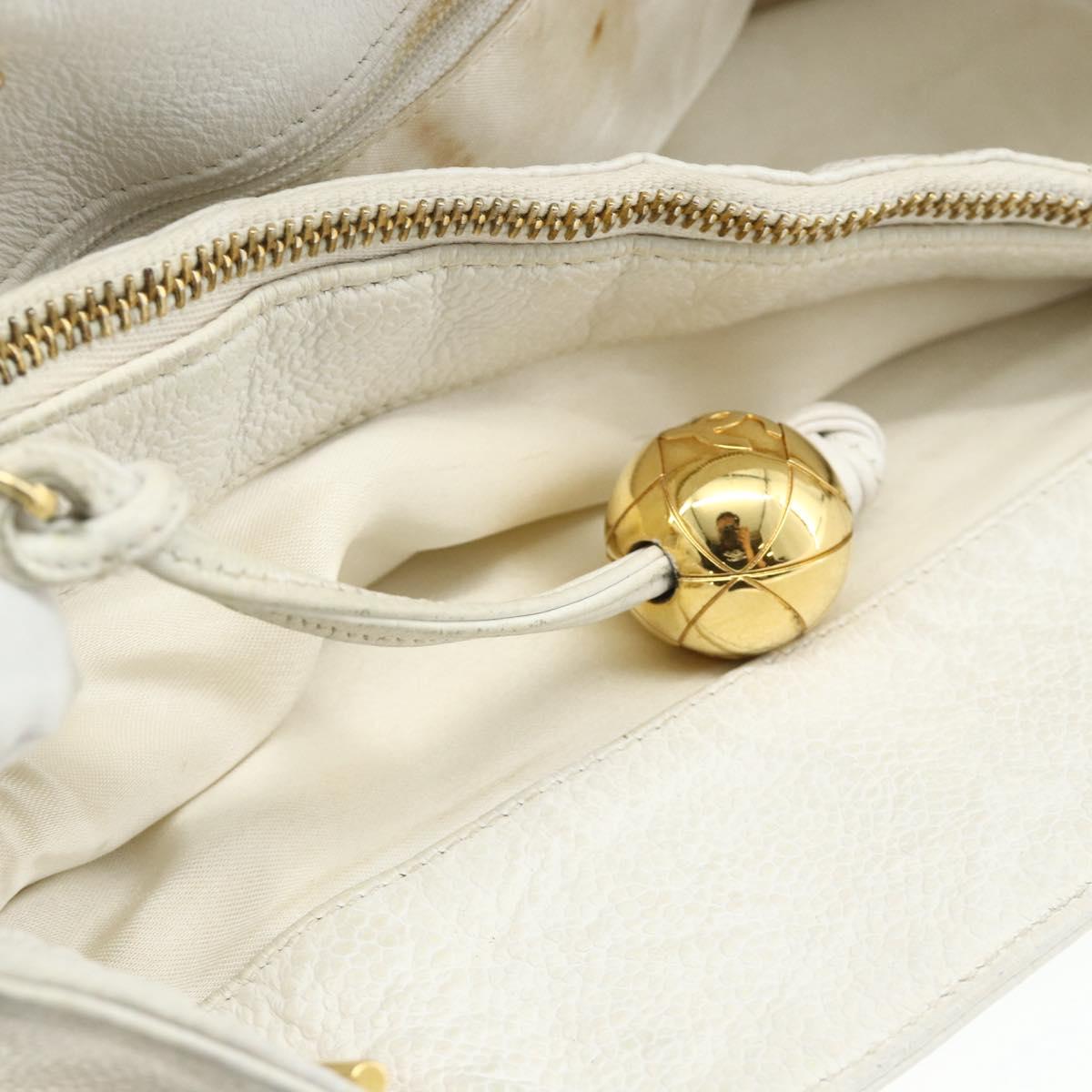 CHANEL Chain Shoulder Tote Bag Caviar Skin White Gold CC Auth BA12243