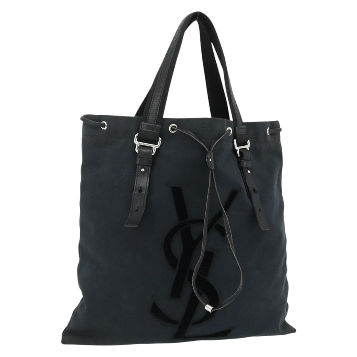 SAINT LAURENT Kahala Tote Bag Canvas Black Silver Auth BA12255