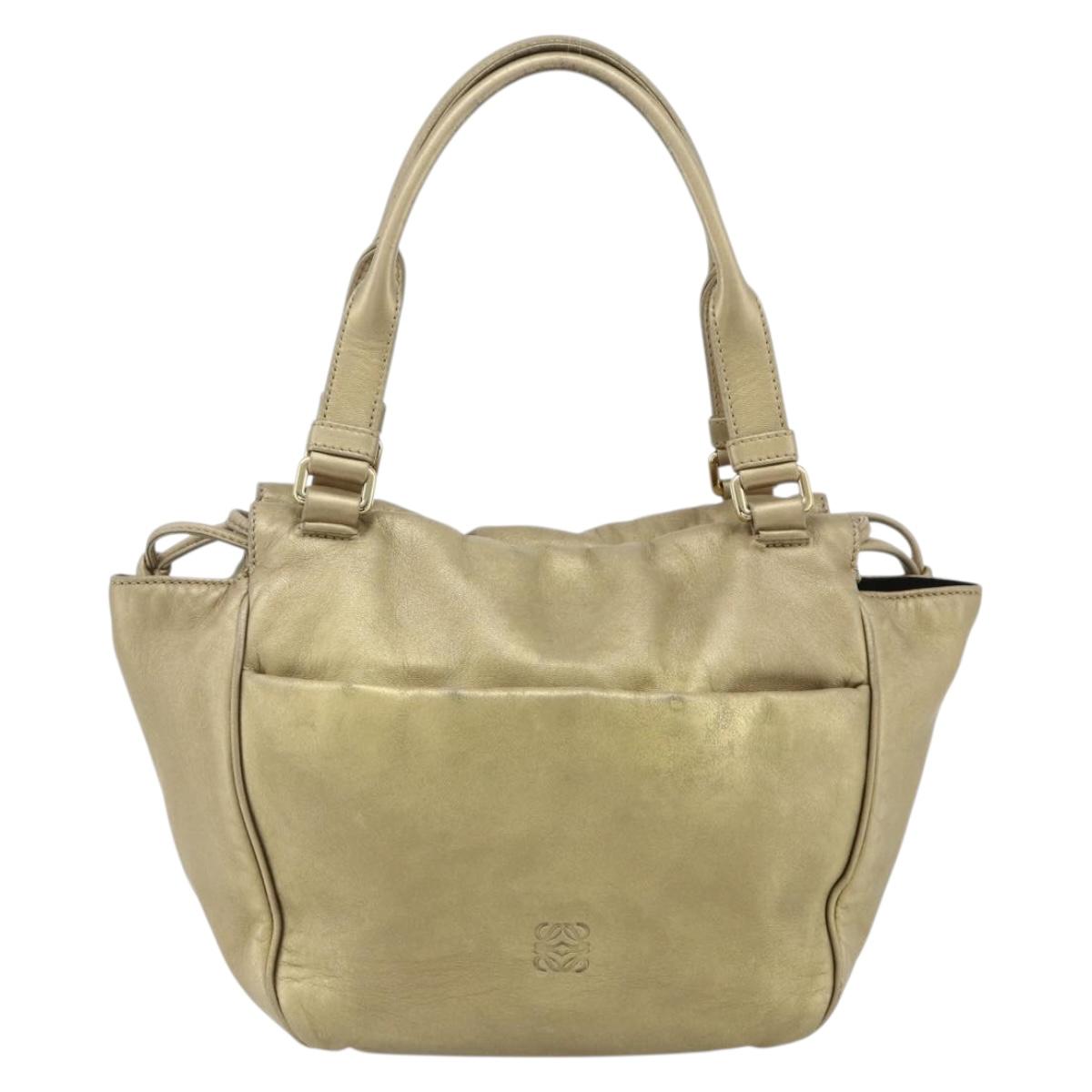 LOEWE Nappa Hand Bag Leather Gold Tone Auth BA12256