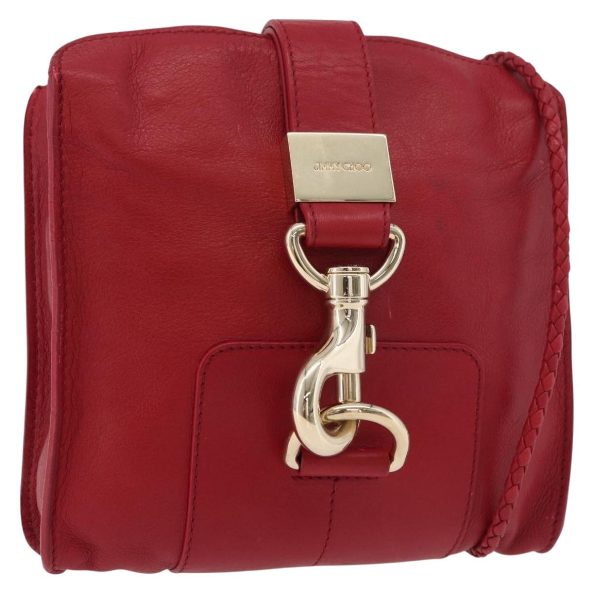 Jimmy Choo Shoulder Bag Leather Red Gold Auth BA12257A