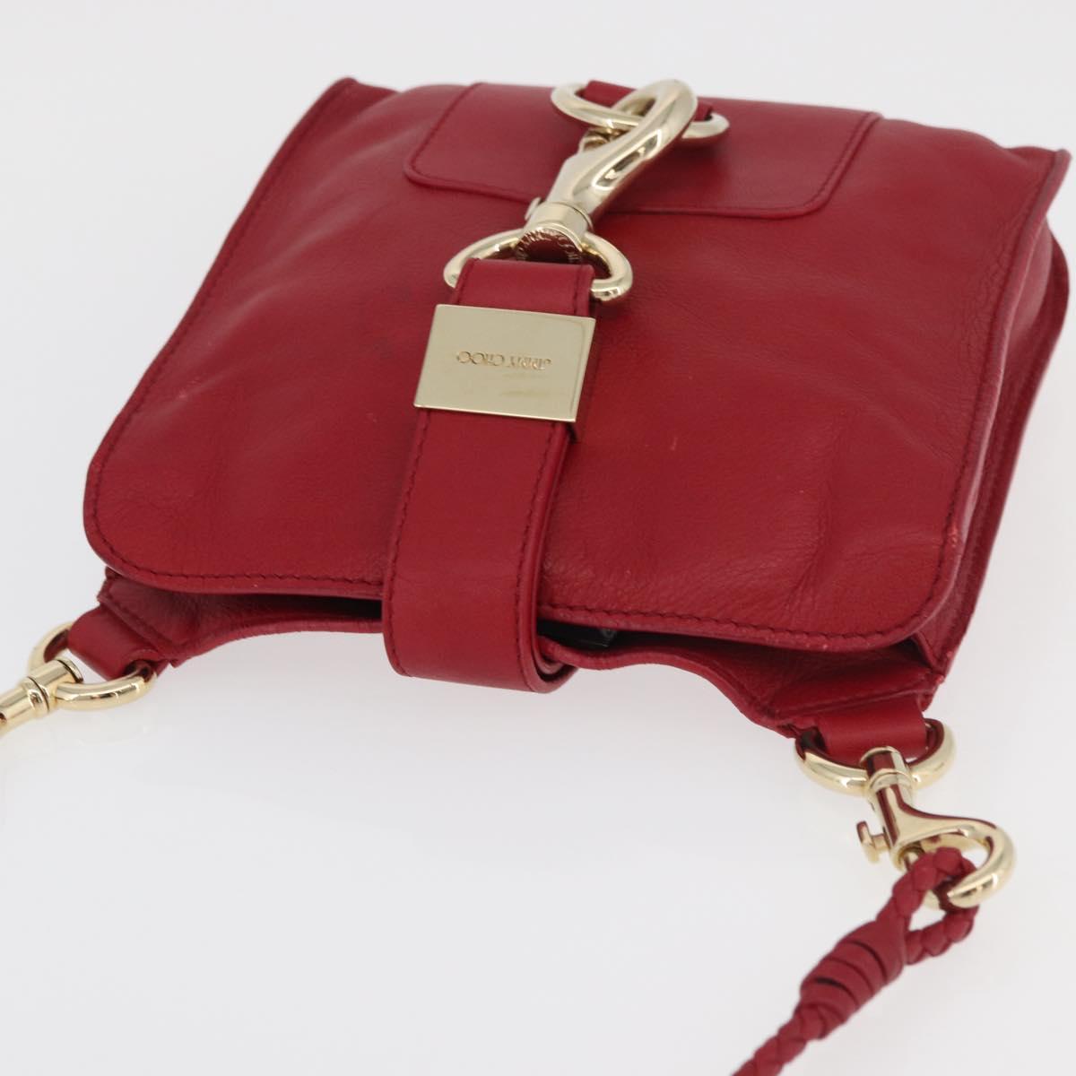 Jimmy Choo Shoulder Bag Leather Red Gold Auth BA12257A