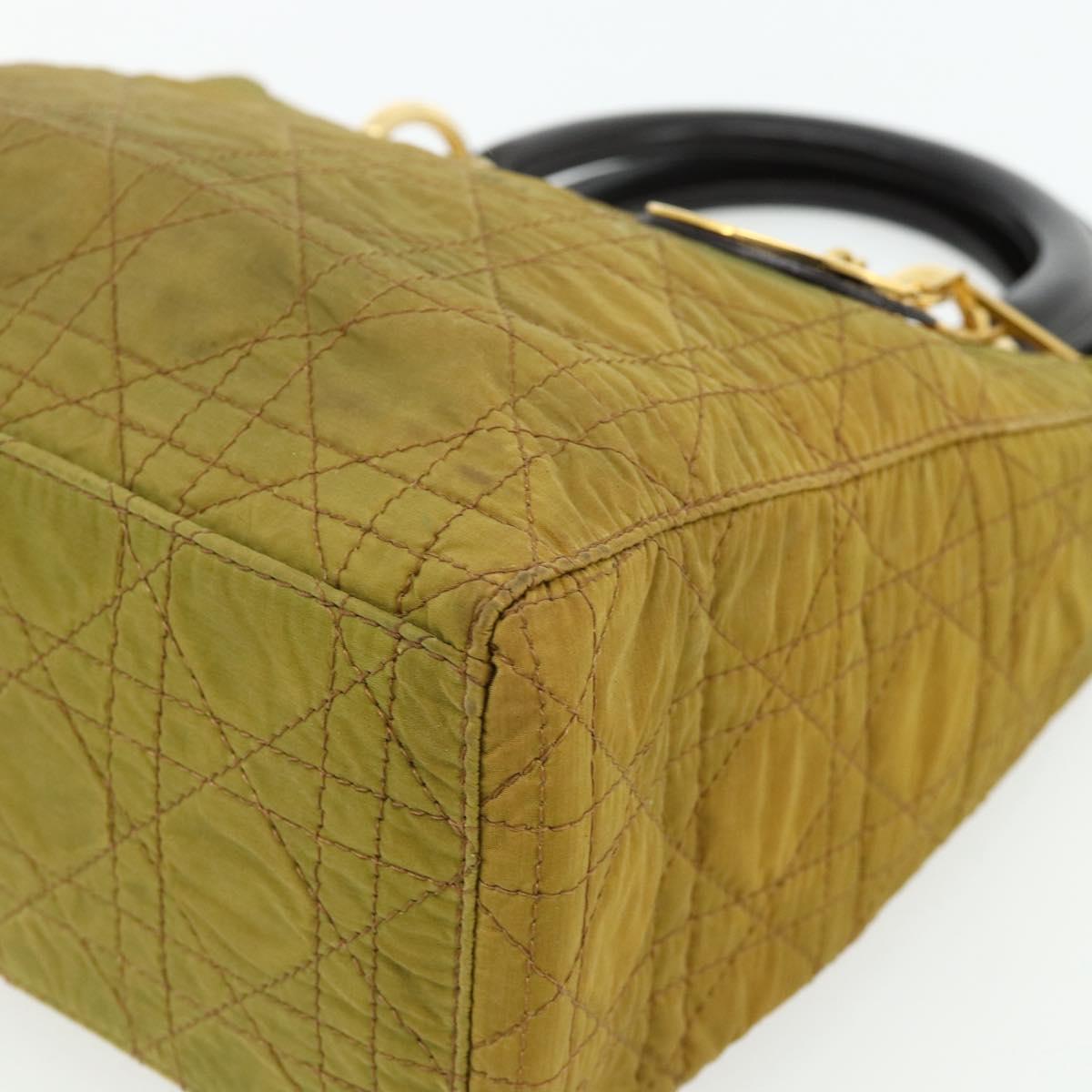 Christian Dior Canage Lady Dior Hand Bag Nylon Green Gold Auth BA12259