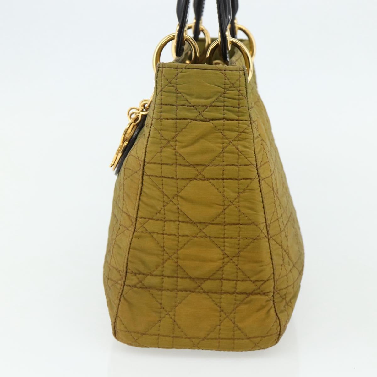 Christian Dior Canage Lady Dior Hand Bag Nylon Green Gold Auth BA12259