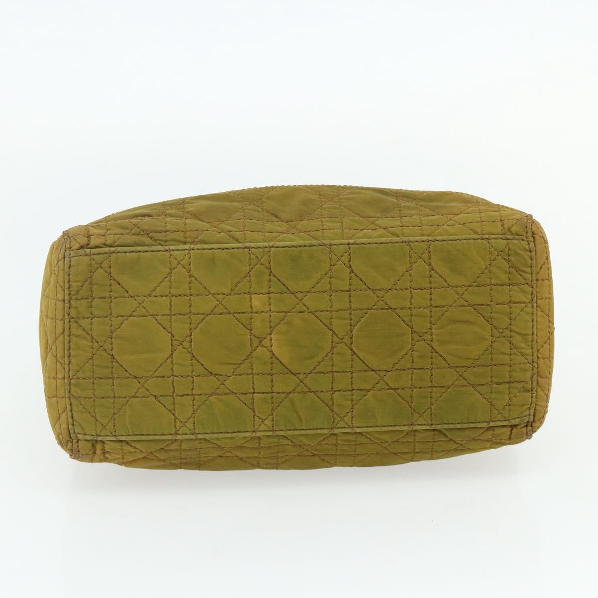 Christian Dior Canage Lady Dior Hand Bag Nylon Green Gold Auth BA12259