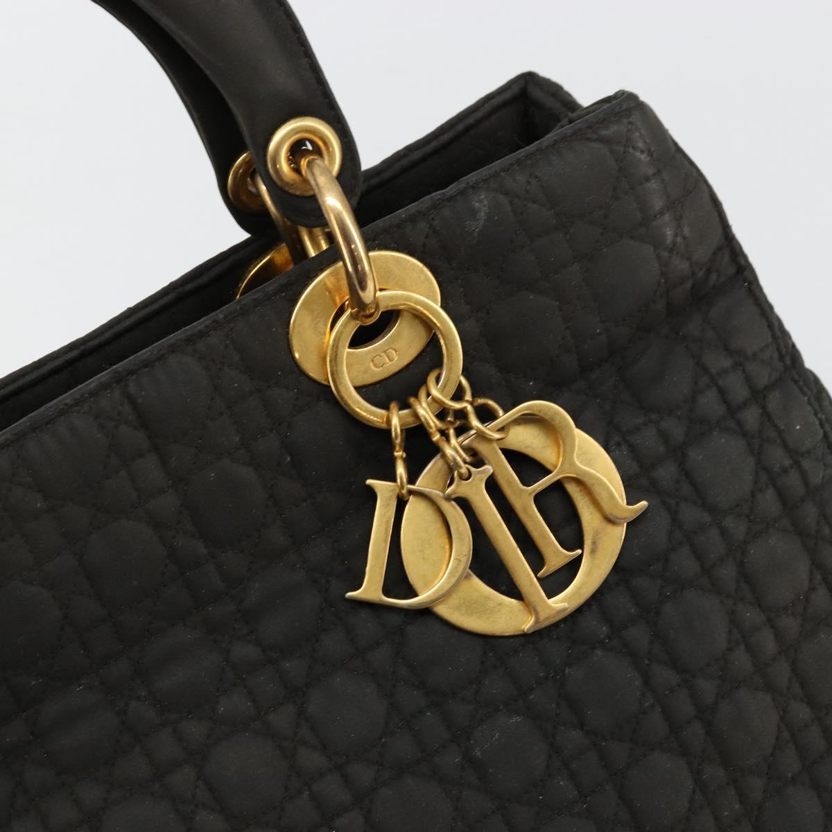 Christian Dior Canage Lady Dior Hand Bag Nylon Black Gold Auth BA12261