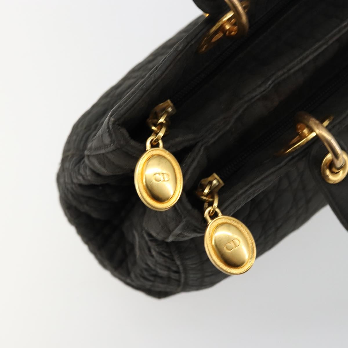 Christian Dior Canage Lady Dior Hand Bag Nylon Black Gold Auth BA12261