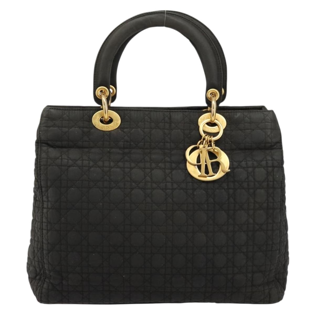 Christian Dior Canage Lady Dior Hand Bag Nylon Black Gold Auth BA12261