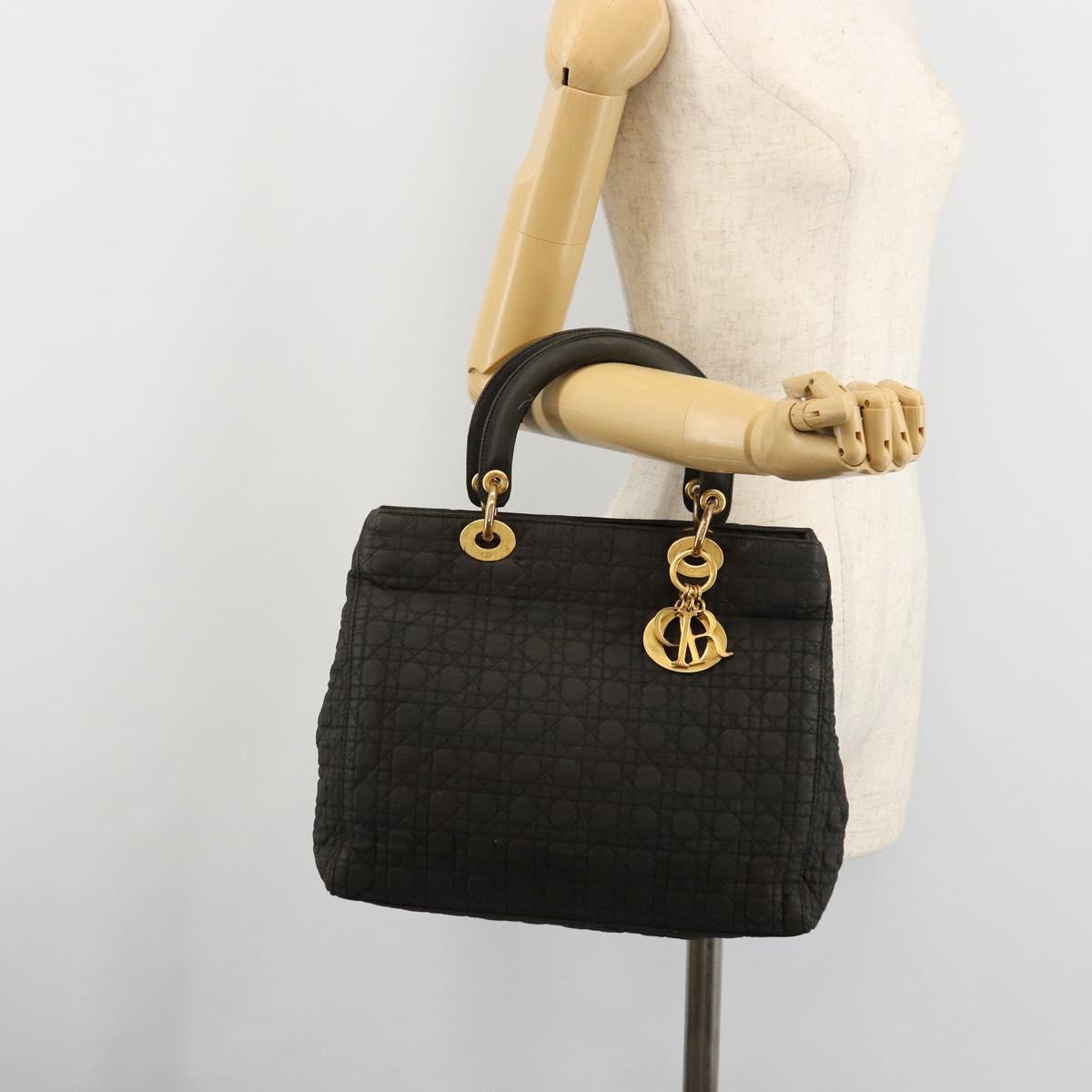 Christian Dior Canage Lady Dior Hand Bag Nylon Black Gold Auth BA12261