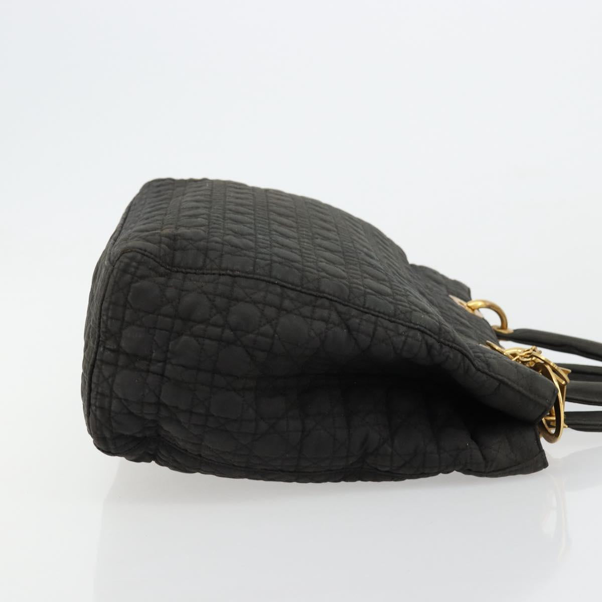 Christian Dior Canage Lady Dior Hand Bag Nylon Black Gold Auth BA12261