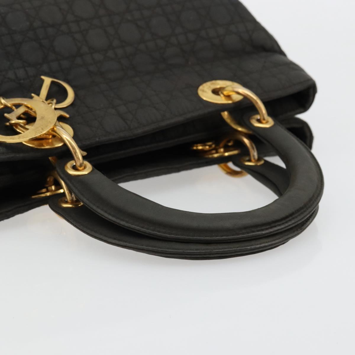 Christian Dior Canage Lady Dior Hand Bag Nylon Black Gold Auth BA12261