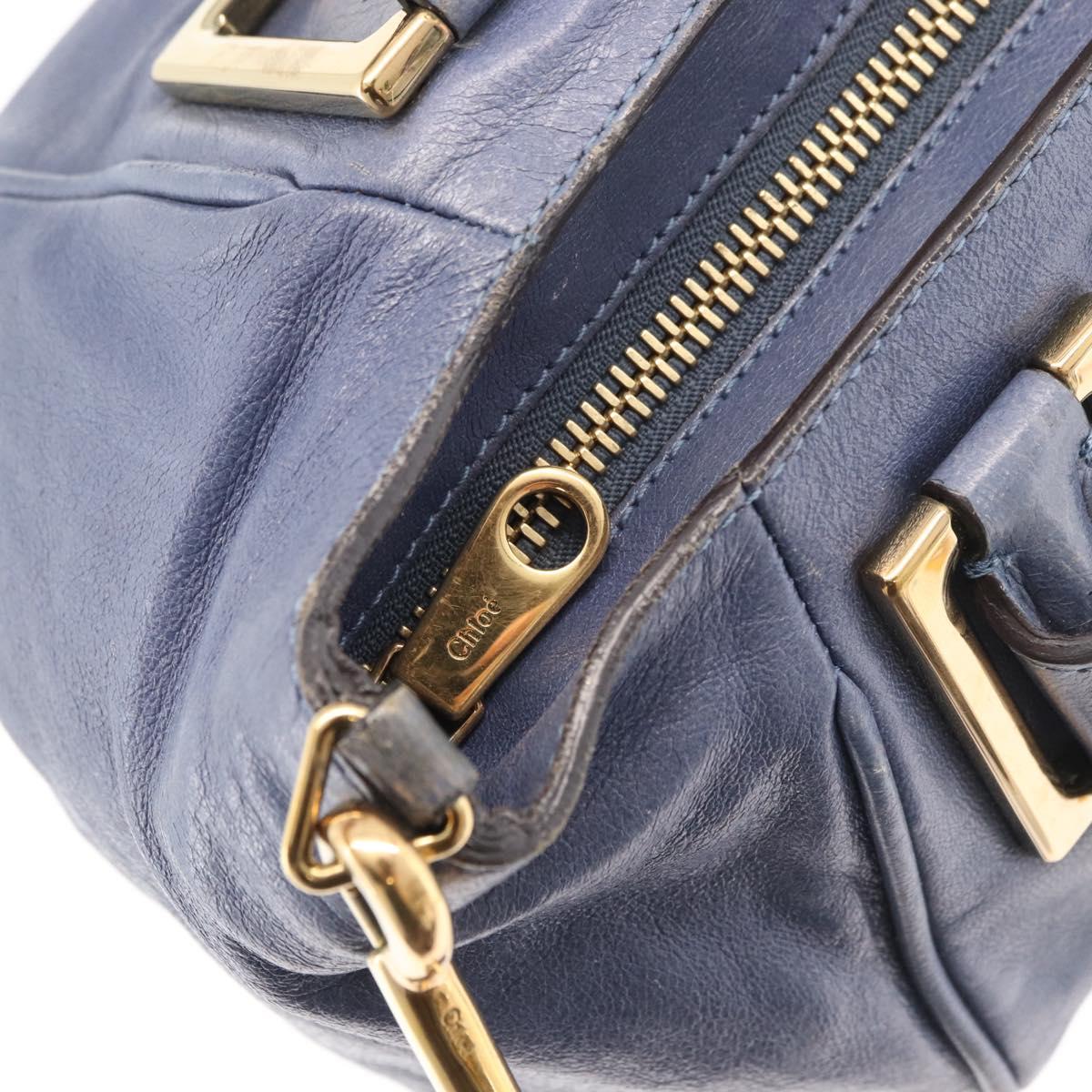 Chloe Etel Hand Bag Leather 2way Navy Gold Auth BA12262