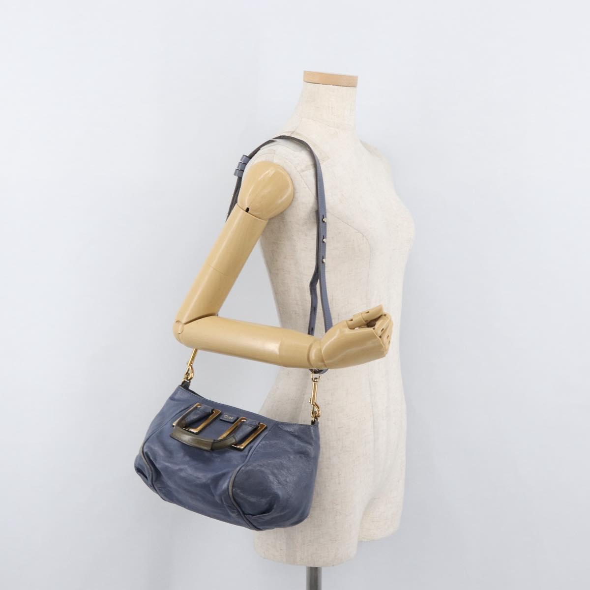 Chloe Etel Hand Bag Leather 2way Navy Gold Auth BA12262