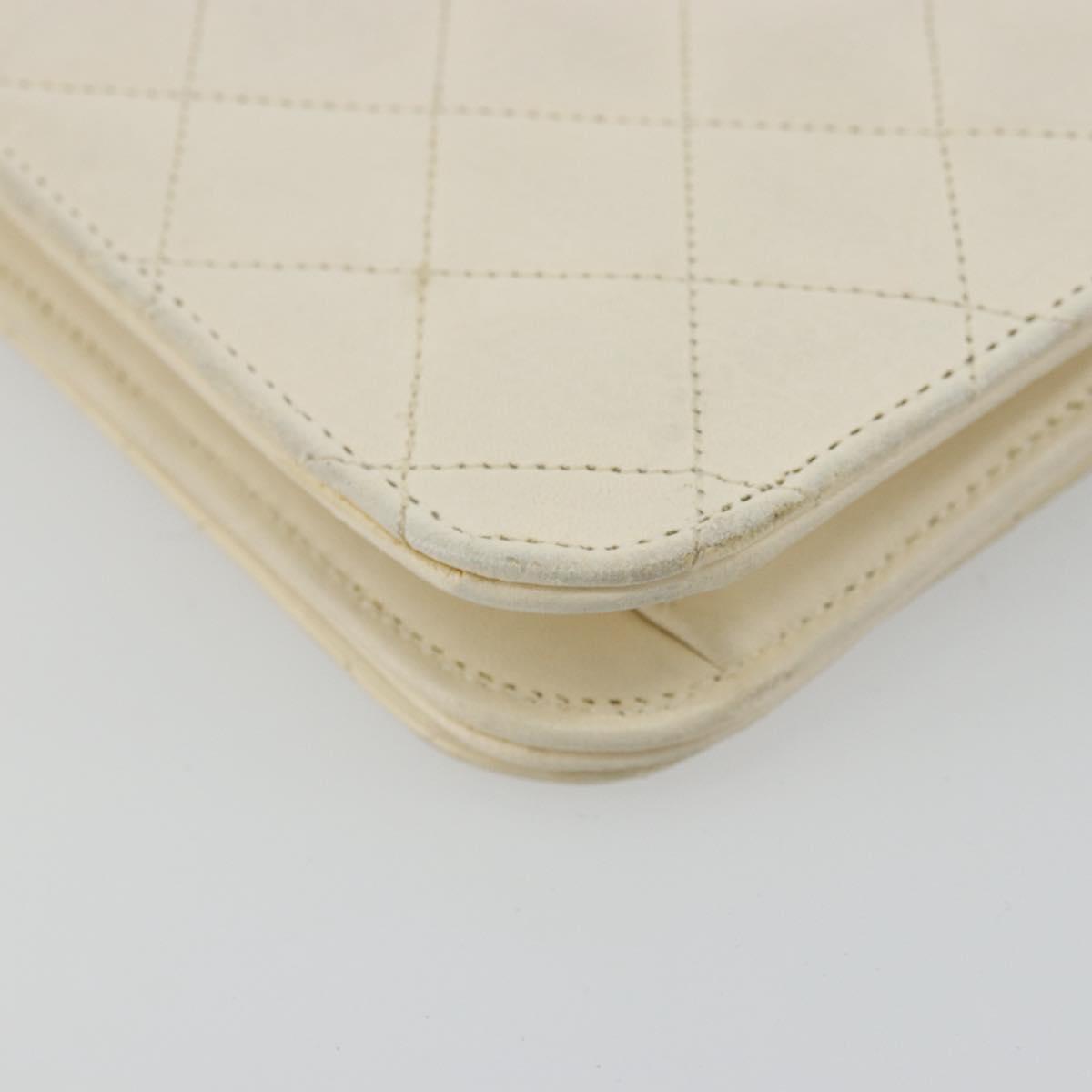 CHANEL Matelasse Chain Shoulder Bag Lamb Skin White Gold CC Auth BA12264