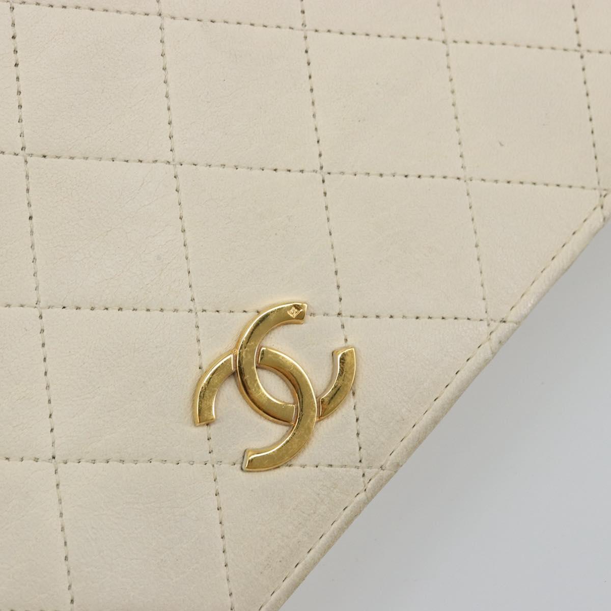 CHANEL Matelasse Chain Shoulder Bag Lamb Skin White Gold CC Auth BA12264